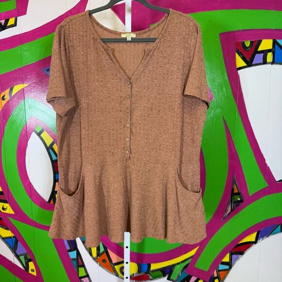 Kori Plus, Ribbed Peplum Top with pockets. Size XL. Good used condition! - Picture 1 of 6